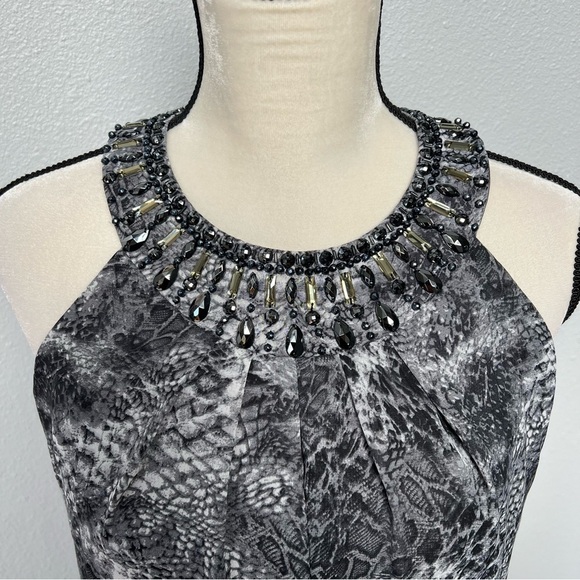 White House Black Market Snakeskin Print Halter Jeweled Neck Mini Dress Sz 6 - Picture 3 of 10